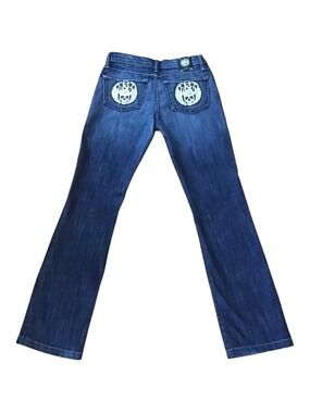 ROCK& Republic women jeans bootcut wide legs skulls low sz25 embroidered pockets